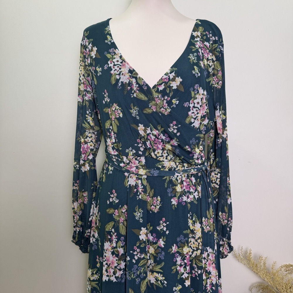 Petal and Pup Floral Faux Wrap Maxi Dress Womens Large Long Sleeve CottageCore - Picture 2 of 8